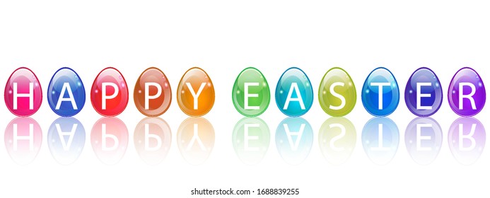 Multi colored Easter eggs with the inscription Happy Easter, vector art illustration.