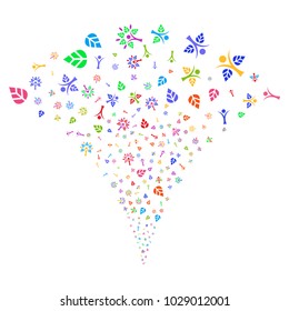 Multi Colored Eco Man fireworks fountain. Object fountain created from random eco man pictograms as fireworks. Vector illustration style is flat iconic symbols with psychedelic colors.
