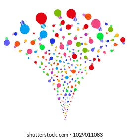 Multi Colored Electric Bulb exploding fountain. Object fountain constructed from random electric bulb icons as fireworks. Vector illustration style is flat iconic symbols with psychedelic colors.