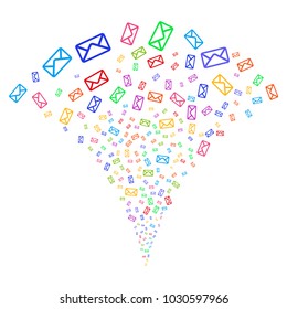 Multi Colored Envelope burst fountain. Object fountain made from random envelope symbols as fireworks. Vector illustration style is flat iconic symbols with psychedelic colors.
