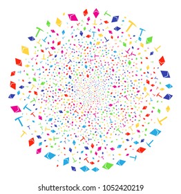 Multi Colored Ethereum Mining Hammer festival sphere. Vector globula salute combined from scatter ethereum mining hammer elements. Multicolored Vector abstraction.