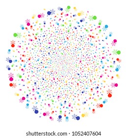 Multi Colored Fireworks Detonator festive round cluster. Vector round cluster bang created from scatter fireworks detonator items. Multi Colored Vector illustration.