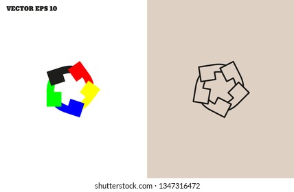multi colored five linked commas and their lines vector design