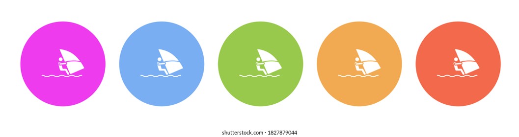 Multi colored flat icons on round backgrounds. Windsurf sea multicolor circle vector icon