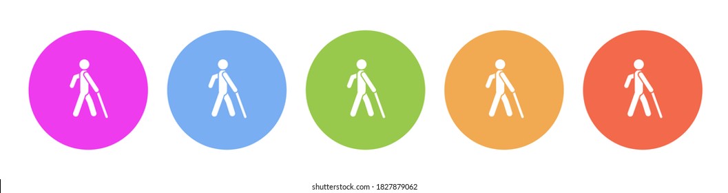 Multi colored flat icons on round backgrounds. Blind man silhouette multicolor circle vector icon