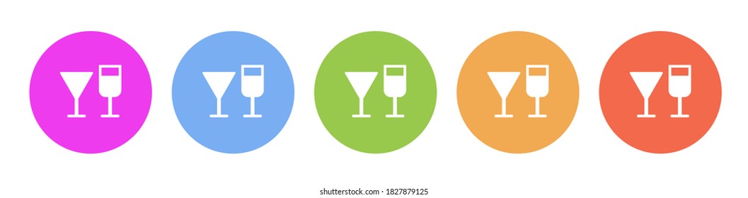 Multi colored flat icons on round backgrounds. Wine glasses multicolor circle vector icon