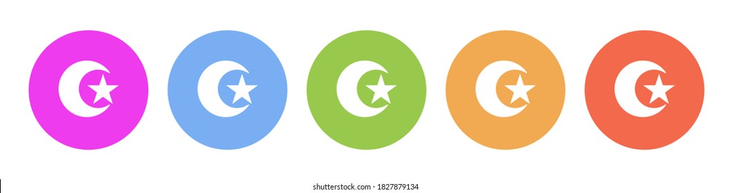 Multi colored flat icons on round backgrounds. Moon and star multicolor circle vector icon