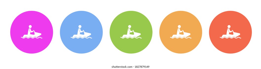 Multi colored flat icons on round backgrounds. Snow motorbike multicolor circle vector icon