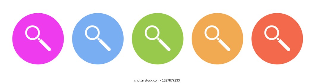 Multi colored flat icons on round backgrounds. Magnifier multicolor circle vector icon