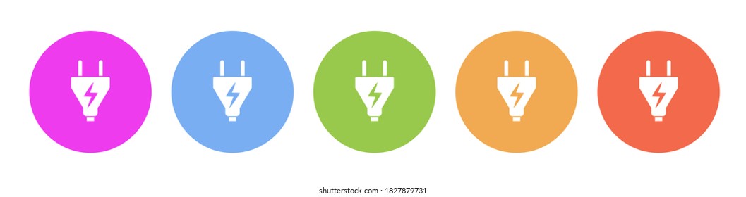 Multi colored flat icons on round backgrounds. Electrical plug multicolor circle vector icon