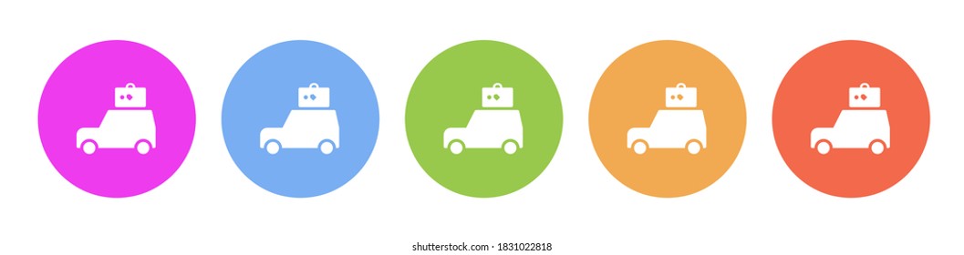 Iconos planos multicolores en fondos redondos. Automático, coche, seguro, icono del vector circular multicolor de viaje