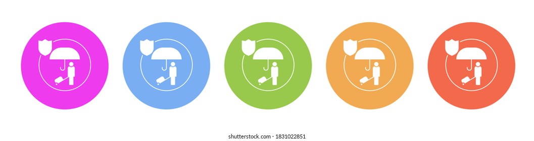 Iconos planos multicolores en fondos redondos. viaje, seguro, proteger icono de vector de círculo multicolor