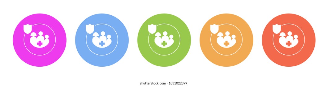 Multi colored flat icons on round backgrounds. family, insurance, health multicolor circle vector icon