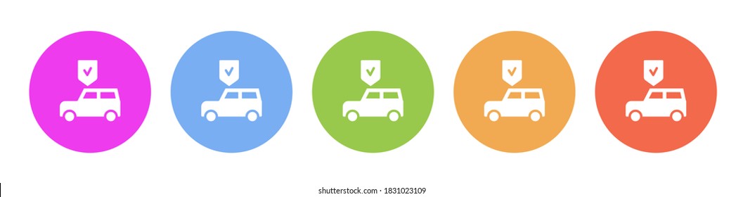 Multi colored flat icons on round backgrounds. Auto insurance, car, protection, shield multicolor circle vector icon