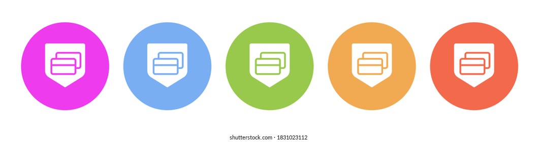 Multi colored flat icons on round backgrounds. Credit, card, insurance, payment, protection multicolor circle vector icon