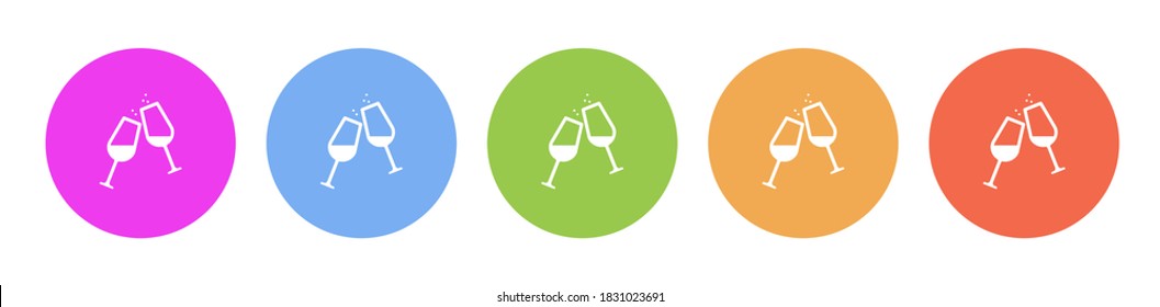 Multi colored flat icons on round backgrounds. champagne, couple, glass multicolor circle vector icon