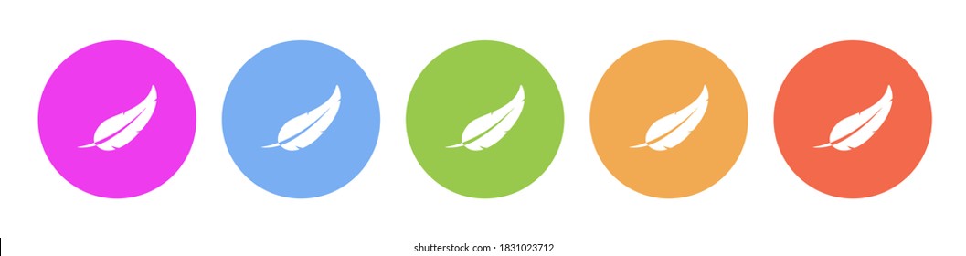 Iconos planos multicolores en fondos redondos. plumas, pájaro, dibujo, quill, símbolo, icono de vector de círculo multicolor