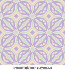 Multi colored floral seamless pattern. Beige background with violet and blue flower elements for wallpapers, textile and fabrics