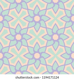 Multi colored floral seamless pattern. Beige background with violet and blue flower elements for wallpapers, textile and fabrics