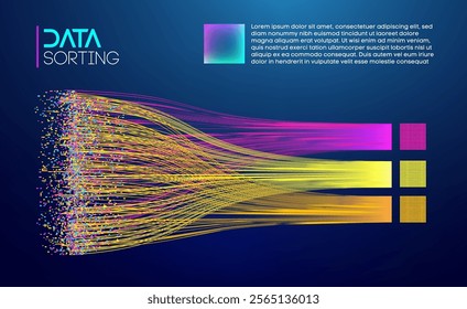 Multi colored flowing data streams representing information sorting and processing.