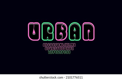 Multi colored font, alphabet in the cartoon style, letters from A to Z and numbers from 0 to 9, vector illustration 10EPS