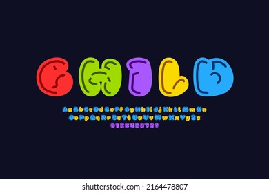 Multi colored font, comic alphabet in the cartoon style, uppercase letters and numbers, vector illustration 10EPS