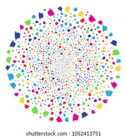 Multi Colored Gentleman Hat bang sphere. Vector cluster burst combined from randomized gentleman hat elements. Colorful Vector abstraction.
