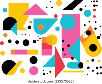 multi colored geometric shapes on white background, in the style of geometric shapes and patterns, memphis design, geometric shapes  patterns, sparse backgrounds, cute and colorful