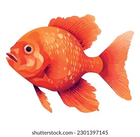 Multi colored goldfish swimming in blue water over white