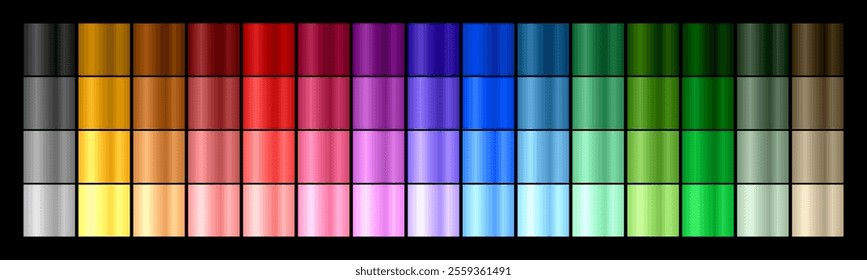 Multi colored gradient set. Collection of shiny foil and metal color in rainbow palette. Vector EPS 10