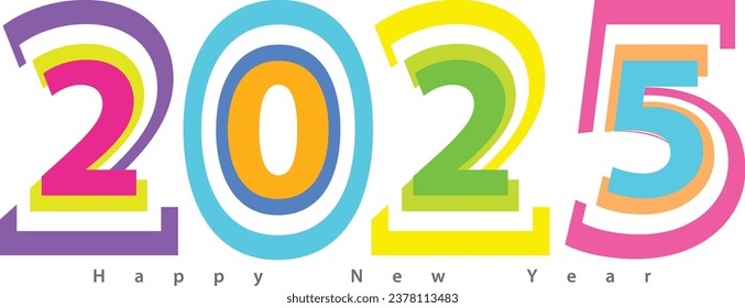 multi colored happy new year 2025, vector illustration background for happy new year 2025 celebration, 2025 vector illustration, isolated on white background.
