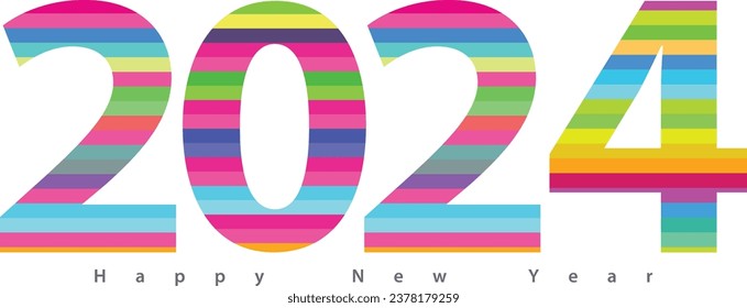 multi colored happy new year 2024, vector illustration background for happy new year 2024 celebration, 2024 vector illustration, isolated on white background.