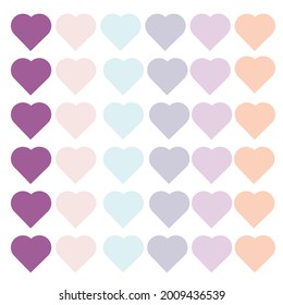 Multi colored hearts make a background or card.