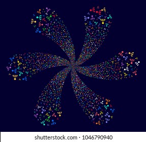 Multi Colored Hierarchy centrifugal fireworks on a dark background. Suggestive whirlpool composed from random hierarchy objects.
