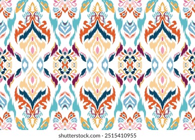 Mehrfarbiges horizontales Streifenmuster.Blumenmuster Ikat Muster Stickerei border.Pattern Ikat Muster Ethnic Pattern"Dieser Inhalt wurde mit Vektorgrafik-Tools und Software erstellt, nicht von AI generiert"