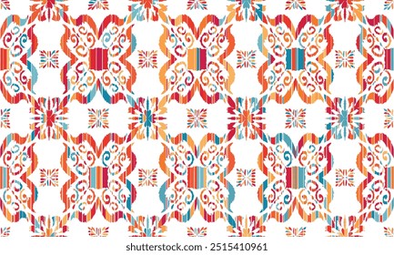 Multi colored horizontal stripe pattern.Floral Ikat pattern embroidery border.Pattern Ikat pattern Ethnic Pattern"This content was created using vector drawing tools and software, not generated by AI"