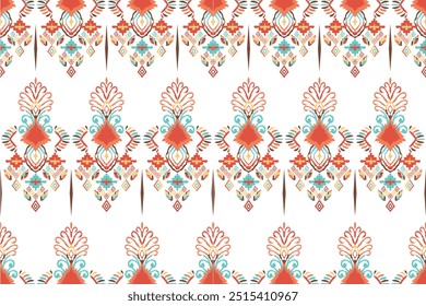 Multi colored horizontal stripe pattern.Floral Ikat pattern embroidery border.Pattern Ikat pattern Ethnic Pattern"This content was created using vector drawing tools and software, not generated by AI"