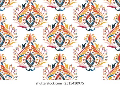 Multi colored horizontal stripe pattern.Floral Ikat pattern embroidery border.Pattern Ikat pattern Ethnic Pattern"This content was created using vector drawing tools and software, not generated by AI"