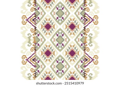 Multi colored horizontal stripe pattern.Floral Ikat pattern embroidery border.Pattern Ikat pattern Ethnic Pattern"This content was created using vector drawing tools and software, not generated by AI"