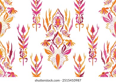 Multi colored horizontal stripe pattern.Floral Ikat pattern embroidery border.Pattern Ikat pattern Ethnic Pattern"This content was created using vector drawing tools and software, not generated by AI"