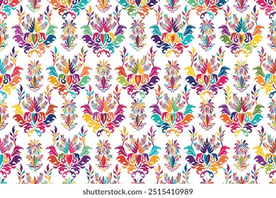 Multi colored horizontal stripe pattern.Floral Ikat pattern embroidery border.Pattern Ikat pattern Ethnic Pattern"This content was created using vector drawing tools and software, not generated by AI"