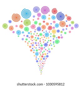 Multi Colored Hypnosis explosion fountain. Object fountain organized from random hypnosis design elements as fireworks. Vector illustration style is flat iconic symbols with psychedelic colors.