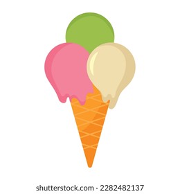 Multi colored ice cream ball on a cone isolated