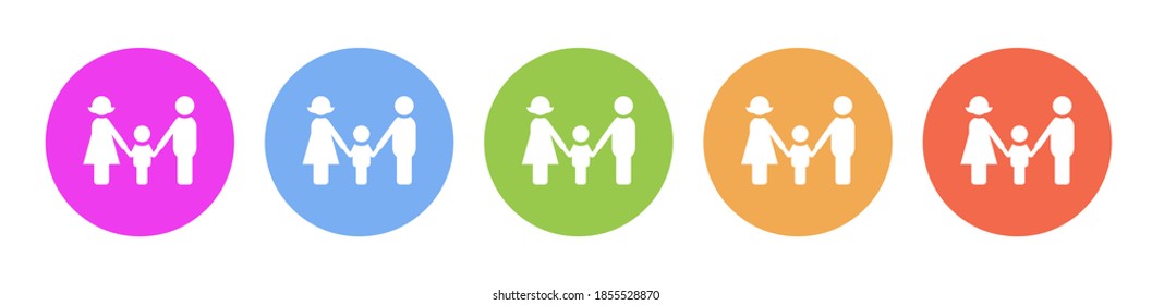 Multi colored icon Family. Button banner round badge interface for application illustration