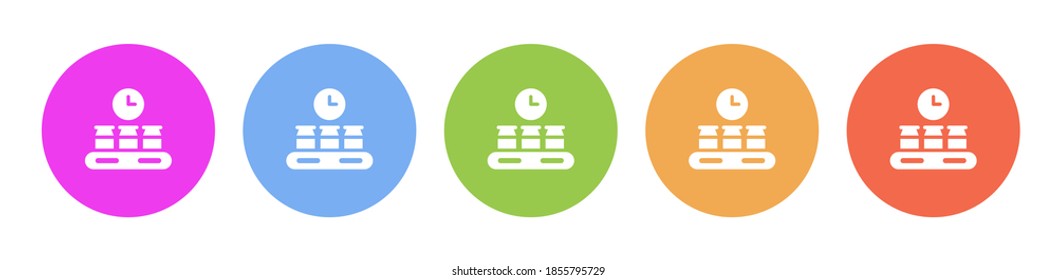 Multi colored icon Mass production production. Button banner round badge interface for application illustration
