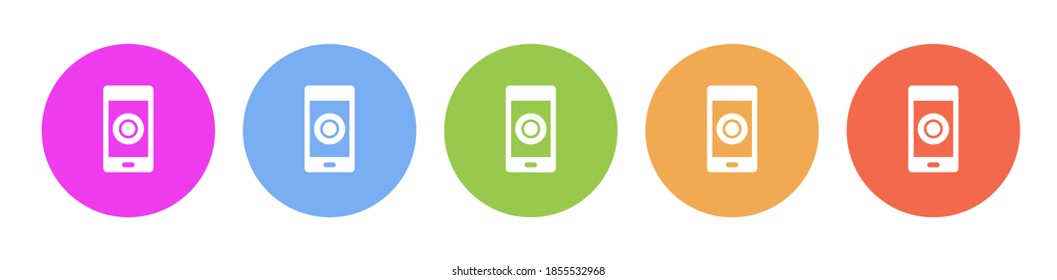Multi colored icon mobile record. Button banner round badge interface for application illustration