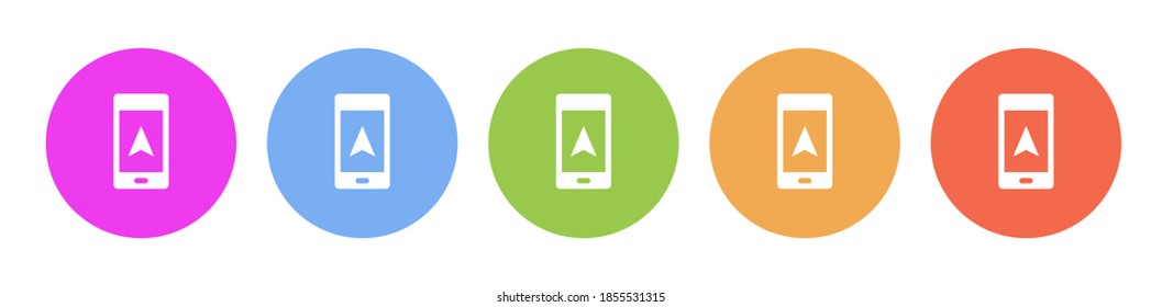 Multi colored icon phone cursor. Button banner round badge interface for application illustration