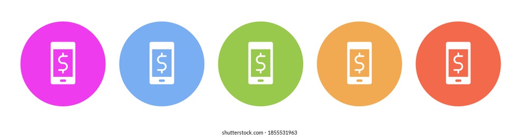 Multi colored icon phone dollar money. Button banner round badge interface for application illustration