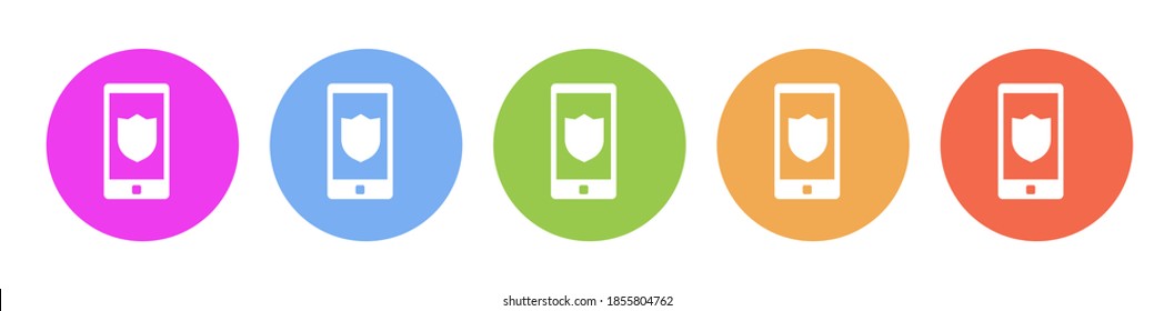 Multi colored icon Phone shield security. Button banner round badge interface for application illustration