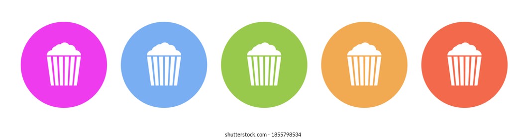 Multi colored icon popcorn. Button banner round badge interface for application illustration